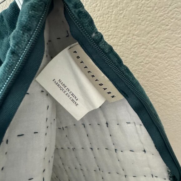 Pottery Barn Euro Sham Pillow Cover 26x26 Velvet Cross Stitch Eucalyptus Green - Picture 4 of 6